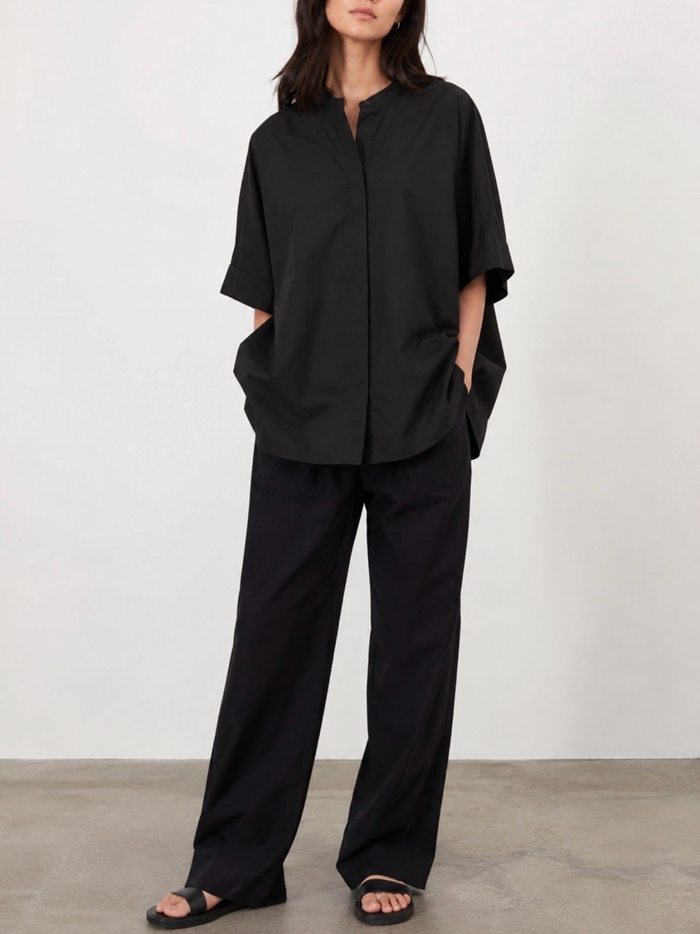 ARITZIA | Babaton Oversized Poplin Tunic Black Hidden Button Dolman Sleeve - L